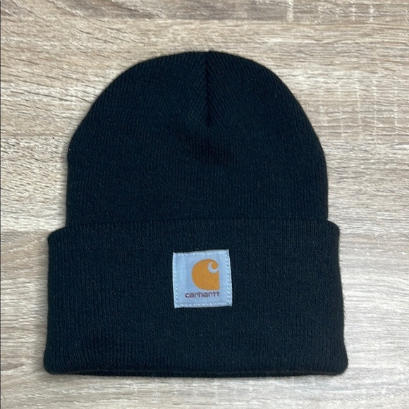 Carhartt Unisex Knit Beanie Black Logo Folded Cuff OS - Picture 8 of 8